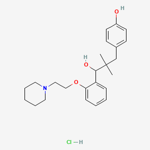 molecular formula C24H34ClNO3 B12697313 Benzenepropanol, beta,beta-dimethyl-4-hydroxy-alpha-(2-(2-(1-piperidinyl)ethoxy)phenyl)-, hydrochloride CAS No. 88770-87-0