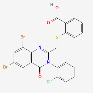 Benzoic acid, 2-(((6,8-dibromo-3-(2-chlorophenyl)-3,4-dihydro-4-oxo-2-quinazolinyl)methyl)thio)-