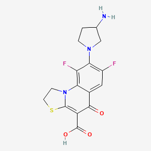 molecular formula C16H15F2N3O3S B12699205 5H-Thiazolo(3,2-a)quinoline-4-carboxylic acid, 8-(3-amino-1-pyrrolidinyl)-7,9-difluoro-1,2-dihydro-5-oxo- CAS No. 183135-69-5