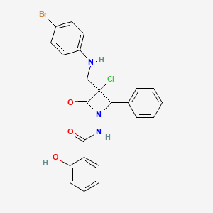 molecular formula C23H19BrClN3O3 B12699617 Benzamide, N-(3-(((4-bromophenyl)amino)methyl)-3-chloro-2-oxo-4-phenyl-1-azetidinyl)-2-hydroxy- CAS No. 87443-96-7