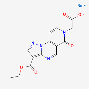 molecular formula C14H11N4NaO5 B12699642 Pyrazolo(1,5-a)pyrido(3,4-e)pyrimidine-7(6H)-acetic acid, 3-(ethoxycarbonyl)-6-oxo-, sodium salt CAS No. 148176-87-8