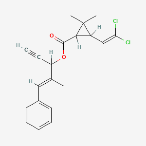 molecular formula C20H20Cl2O2 B12699656 Cyclopropanecarboxylic acid, 3-(2,2-dichloroethenyl)-2,2-dimethyl-, 1-ethynyl-2-methyl-3-phenyl-2-propenyl ester CAS No. 54407-44-2