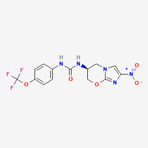 molecular formula C14H12F3N5O5 B12699739 1-((S)-2-Nitro-6,7-dihydro-5H-imidazo(2,1-b)(1,3)oxazin-6-yl)-3-(4-trifluoromethoxy-phenyl)-urea CAS No. 187235-48-9