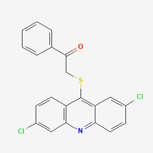 molecular formula C21H13Cl2NOS B12699787 Ethanone, 2-((2,6-dichloro-9-acridinyl)thio)-1-phenyl- CAS No. 134826-42-9