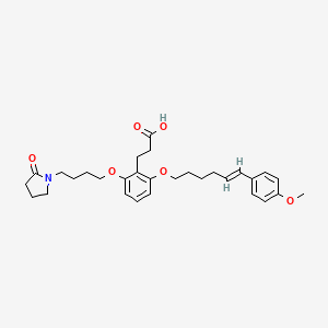 molecular formula C30H39NO6 B12700041 Benzenepropanoic acid, 2-((6-(4-methoxyphenyl)-5-hexenyl)oxy)-6-(4-(2-oxo-1-pyrrolidinyl)butoxy)-, (E)- CAS No. 134578-92-0