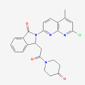 molecular formula C24H21ClN4O3 B12700042 4-Piperidinone, 1-((2-(7-chloro-5-methyl-1,8-naphthyridin-2-yl)-2,3-dihydro-3-oxo-1H-isoindol-1-yl)acetyl)- CAS No. 103255-85-2