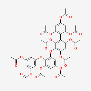 molecular formula C44H38O22 B12700047 (1,1'-Biphenyl)-2,2',4,4',6,6'-hexol, 3-(3,5-bis(acetyloxy)-2-(3,5-bis(acetyloxy)phenoxy)phenoxy)-, hexaacetate CAS No. 67083-57-2