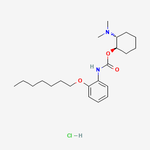 molecular formula C22H37ClN2O3 B12700072 Carbamic acid, (2-(heptyloxy)phenyl)-, 2-(dimethylamino)cyclohexyl ester, monohydrochloride, trans- CAS No. 71771-26-1