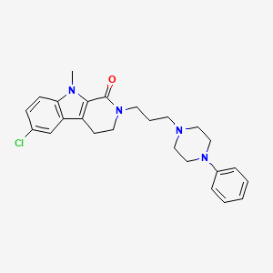 molecular formula C25H29ClN4O B12700126 1H-Pyrido(3,4-b)indol-1-one, 2,3,4,9-tetrahydro-6-chloro-9-methyl-2-(3-(4-phenyl-1-piperazinyl)propyl)- CAS No. 142944-40-9