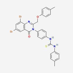 molecular formula C30H24Br2N4O2S B12700169 Thiourea, N-(4-(6,8-dibromo-2-((4-methylphenoxy)methyl)-4-oxo-3(4H)-quinazolinyl)phenyl)-N'-(4-methylphenyl)- CAS No. 118526-05-9