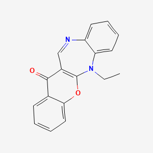 molecular formula C18H14N2O2 B12700210 (1)Benzopyrano(2,3-b)(1,5)benzodiazepin-13(6H)-one, 6-ethyl- CAS No. 112058-95-4