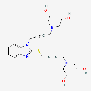 molecular formula C23H32N4O4S B12700262 Ethanol, 2,2'-((4-((1-(4-(bis(2-hydroxyethyl)amino)-2-butynyl)-1H-benzimidazol-2-yl)thio)-2-butynyl)imino)bis- CAS No. 112093-98-8