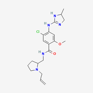 molecular formula C20H28ClN5O2 B12700279 Benzamide, 5-chloro-4-((4,5-dihydro-4-methyl-1H-imidazol-2-yl)amino)-2-methoxy-N-((1-(2-propenyl)-2-pyrrolidinyl)methyl)- CAS No. 111071-49-9