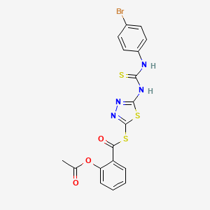 molecular formula C18H13BrN4O3S3 B12700316 Benzenecarbothioic acid, 2-(acetyloxy)-, S-(5-((((4-bromophenyl)amino)thioxomethyl)amino)-1,3,4-thiadiazol-2-yl) ester CAS No. 86911-03-7