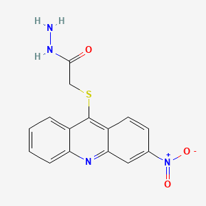 molecular formula C15H12N4O3S B12700376 Acetic acid, ((3-nitro-9-acridinyl)thio)-, hydrazide CAS No. 129885-03-6