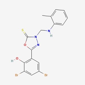 1,3,4-Oxadiazole-2(3H)-thione, 5-(3,5-dibromo-2-hydroxyphenyl)-3-(((2-methylphenyl)amino)methyl)-