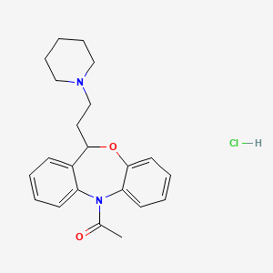 molecular formula C22H27ClN2O2 B12700476 Dibenz(b,e)(1,4)oxazepine, 5,11-dihydro-5-acetyl-11-(2-(1-piperidinyl)ethyl)-, monohydrochloride, (+-)- CAS No. 86640-27-9