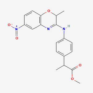 molecular formula C19H19N3O5 B12700479 Benzeneacetic acid, alpha-methyl-4-((2-methyl-6-nitro-2H-1,4-benzoxazin-3-yl)amino)-, methyl ester CAS No. 109227-00-1