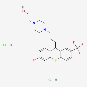 molecular formula C23H28Cl2F4N2OS B12700566 4-[3-[6-fluoro-2-(trifluoromethyl)-9H-thioxanthen-9-yl]propyl]piperazine-1-ethanol dihydrochloride CAS No. 53542-42-0