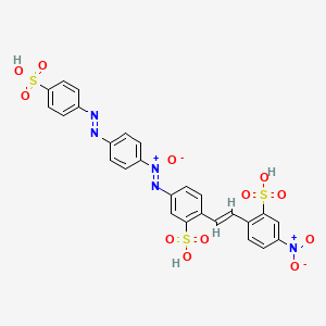 molecular formula C26H19N5O12S3 B12700606 2-(2-(4-Nitro-2-sulphophenyl)vinyl)-5-((4-((4-sulphophenyl)azo)phenyl)-O,N,N-azoxy)benzenesulphonic acid CAS No. 93941-07-2