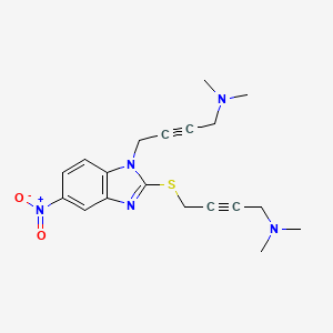 molecular formula C19H23N5O2S B12700669 2-Butyn-1-amine, 4-((1-(4-(dimethylamino)-2-butynyl)-5-nitro-1H-benzimidazol-2-yl)thio)-N,N-dimethyl- CAS No. 112094-01-6