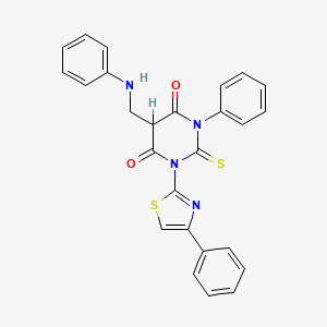 molecular formula C26H20N4O2S2 B12700697 4,6(1H,5H)-Pyrimidinedione, dihydro-1-phenyl-5-((phenylamino)methyl)-3-(4-phenyl-2-thiazolyl)-2-thioxo- CAS No. 139356-72-2