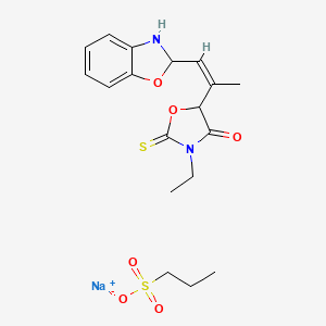 Sodium 2-(2-(3-ethyl-4-oxo-2-thioxooxazolidin-5-yl)prop-1-enyl)-2H-benzoxazole-3-propylsulphonate