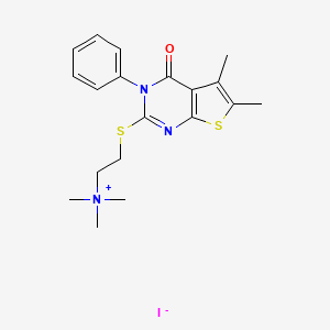 molecular formula C19H24IN3OS2 B12700890 Ethanaminium, 2-((3,4-dihydro-5,6-dimethyl-4-oxo-3-phenylthieno(2,3-d)pyrimidin-2-yl)thio)-N,N,N-trimethyl-, iodide CAS No. 130921-59-4