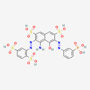 molecular formula C22H18N5O16PS4 B12700966 4-Amino-3-((2,5-disulphophenyl)azo)-5-hydroxy-6-((3-phosphonophenyl)azo)naphthalene-2,7-disulphonic acid CAS No. 61482-25-5