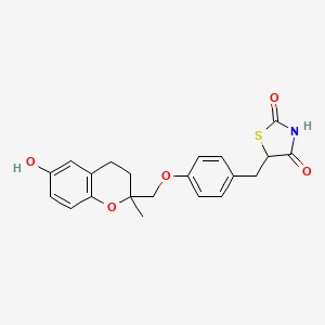 molecular formula C21H21NO5S B12700971 2,4-Thiazolidinedione, 5-((4-((3,4-dihydro-6-hydroxy-2-methyl-2H-1-benzopyran-2-yl)methoxy)phenyl)methyl)- CAS No. 137786-86-8