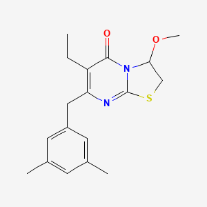 molecular formula C18H22N2O2S B12701148 5H-Thiazolo(3,2-a)pyrimidin-5-one, 7-((3,5-dimethylphenyl)methyl)-6-ethyl-2,3-dihydro-3-methoxy- CAS No. 199852-34-1