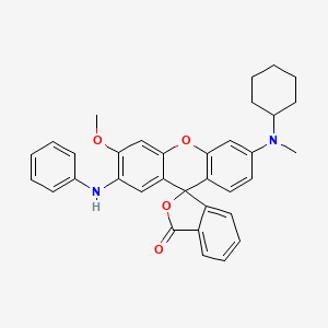 molecular formula C34H32N2O4 B12701165 o'-Anilino-6'-(cyclohexylmethylamino)-3'-methoxyspiro(isobenzofuran-1(3H)-9'(9H)-xanthene)-3-one CAS No. 85223-24-1