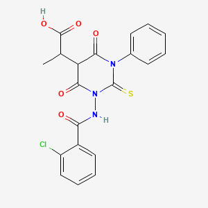 5-Pyrimidineacetic acid, hexahydro-1-((2-chlorobenzoyl)amino)-4,6-dioxo-alpha-methyl-3-phenyl-2-thioxo-