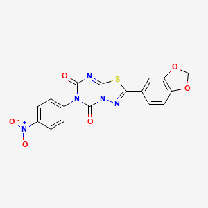 5H-(1,3,4)Thiadiazolo(3,2-a)(1,3,5)triazine-5,7(6H)-dione, 2-(1,3-benzodioxol-5-yl)-6-(4-nitrophenyl)-