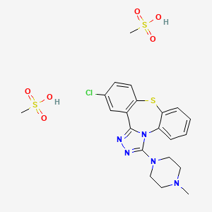 molecular formula C21H26ClN5O6S3 B12701231 Dibenzo(b,f)-1,2,4-triazolo(4,3-d)(1,4)thiazepine, 12-chloro-3-(4-methyl-1-piperazinyl)-, dimethanesulfonate CAS No. 87213-41-0