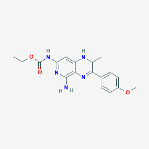 molecular formula C18H21N5O3 B12701399 (5-Amino-1,2-dihydro-3-(4-methoxyphenyl)-2-methylpyrido(3,4-b)pyrazin-7-yl)carbamic acid ethyl ester CAS No. 135696-54-7