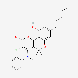 2H,5H-Pyrano(3,2-c)(1)benzopyran-2-one, 3-chloro-10-hydroxy-5,5-dimethyl-4-(methylphenylamino)-8-pentyl-