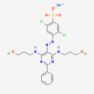 molecular formula C22H23Cl2N6NaO5S B12701495 Sodium 4-((4,6-bis((3-hydroxypropyl)amino)-2-phenyl-5-pyrimidyl)azo)-2,5-dichlorobenzenesulphonate CAS No. 84962-52-7