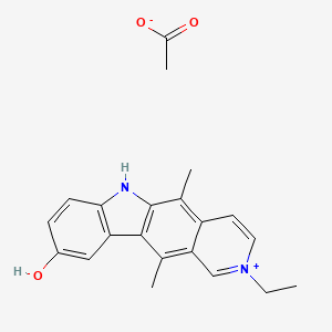 molecular formula C21H22N2O3 B12701510 2-Ethyl-9-hydroxy-5,11-dimethyl-6H-pyrido(4,3-b)carbazolium acetate CAS No. 70173-24-9