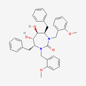 molecular formula C35H38N2O5 B12701512 2H-1,3-Diazepin-2-one, hexahydro-5,6-dihydroxy-1,3-bis((2-methoxyphenyl)methyl)-4,7-bis(phenylmethyl)-, (4R,5S,6S,7R)- CAS No. 153182-53-7