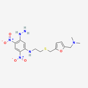 molecular formula C16H22N6O5S B12701561 2-Furanmethanamine, N,N-dimethyl-5-(((2-((5-hydrazino-2,4-dinitrophenyl)amino)ethyl)thio)methyl)- CAS No. 142744-25-0