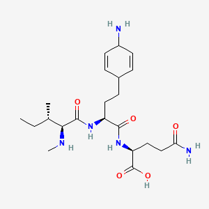 molecular formula C22H37N5O5 B12701567 L-Glutamine, 4-(4-amino-2,5-cyclohexadien-1-yl)-L-2-aminobutanoyl-L-isoleucyl-N-methyl-, trans- CAS No. 96717-72-5