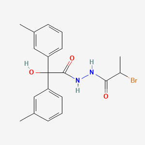 Benzeneacetic acid, alpha-hydroxy-3-methyl-alpha-(3-methylphenyl)-, 2-(2-bromo-1-oxopropyl)hydrazide