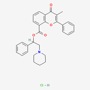 4H-1-Benzopyran-8-carboxylic acid, 3-methyl-4-oxo-2-phenyl-, 1-phenyl-2-(1-piperidinyl)ethyl ester, hydrochloride, (+-)-