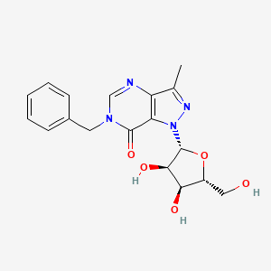 B12703307 6-Benzyl-1-(3,4-dihydroxy-5-hydroxymethyl-tetrahydro-furan-2-yl)-3-methyl-1,6-dihydro-pyrazolo(4,3-d)pyrimidin-7-one CAS No. 89889-83-8