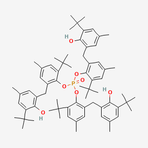 molecular formula C69H93O7P B12703325 Phenol, 2-(1,1-dimethylethyl)-6-((3-(1,1-dimethylethyl)-2-hydroxy-5-methylphenyl)methyl)-4-methyl-, 1,1',1''-phosphate CAS No. 53051-19-7