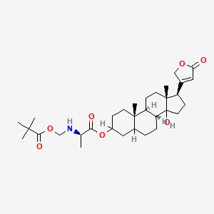 molecular formula C32H49NO7 B12703449 Alanine, N-(carboxymethyl)-, N-tert-butyl ester, 3-ester with 3-beta,14-dihydroxy-5-beta-card-20(22)-enolide, D- CAS No. 81072-25-5