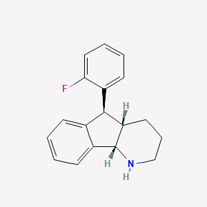 molecular formula C18H18FN B12703579 1H-Indeno(1,2-b)pyridine, 2,3,4,4a,5,9b-hexahydro-5-(2-fluorophenyl)-, (4a-alpha,5-beta,9b-alpha)- CAS No. 88763-48-8