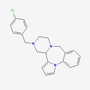 molecular formula C22H22ClN3 B12703631 9H,11H-Pyrazino(2,1-c)pyrrolo(1,2-a)(1,4)benzodiazepine, 12,13,14,14a-tetrahydro-13-((4-chlorophenyl)methyl)- CAS No. 144109-15-9