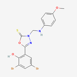 1,3,4-Oxadiazole-2(3H)-thione, 5-(3,5-dibromo-2-hydroxyphenyl)-3-(((4-methoxyphenyl)amino)methyl)-